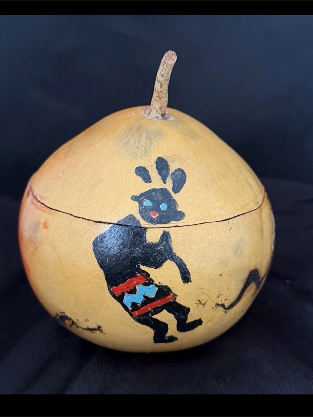 Gourd Art Trinket Box with Hand Painted Southwestern Kokopelli with Lid